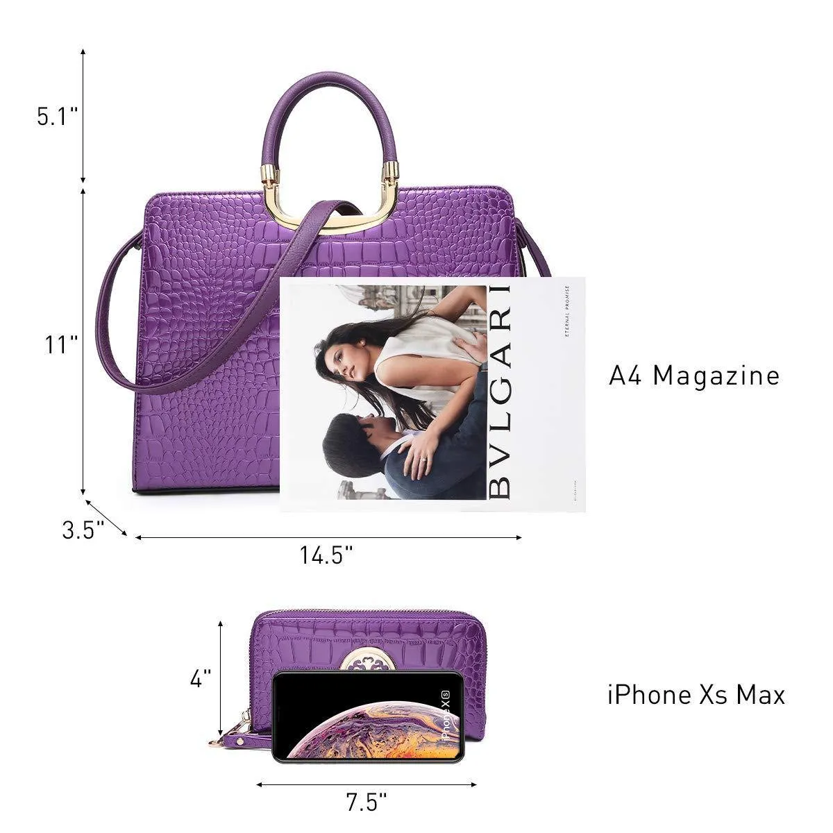 Fashion Pattern Embossed Handbag with Matching Wallet