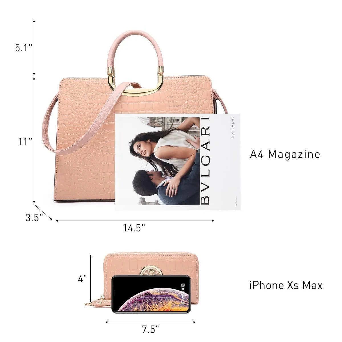 Fashion Pattern Embossed Handbag with Matching Wallet