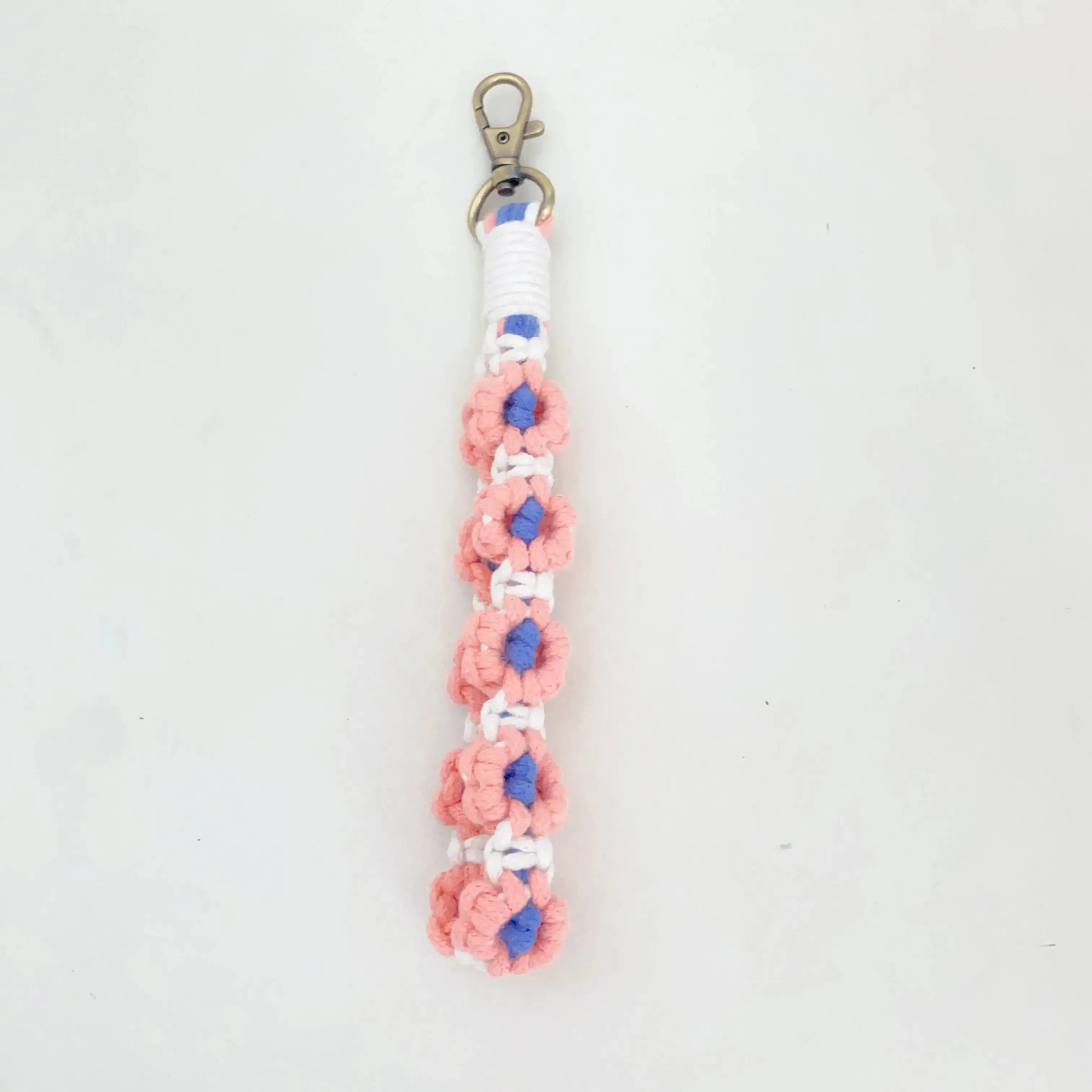 Floral Hand-Woven Cotton Wristlet with Lobster Clasp Ring Holder