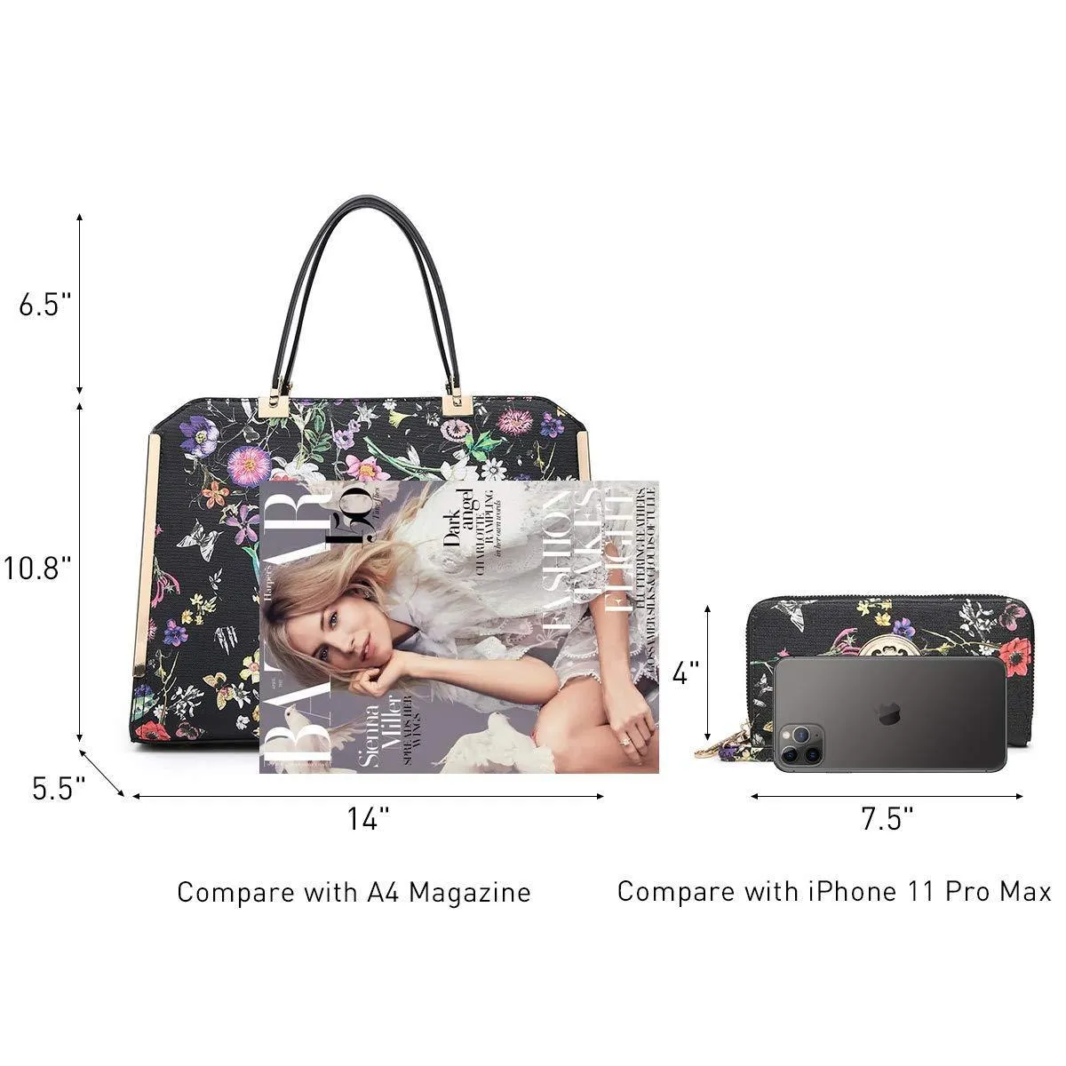 Floral Print Emblem Handbag with Matching Wallet