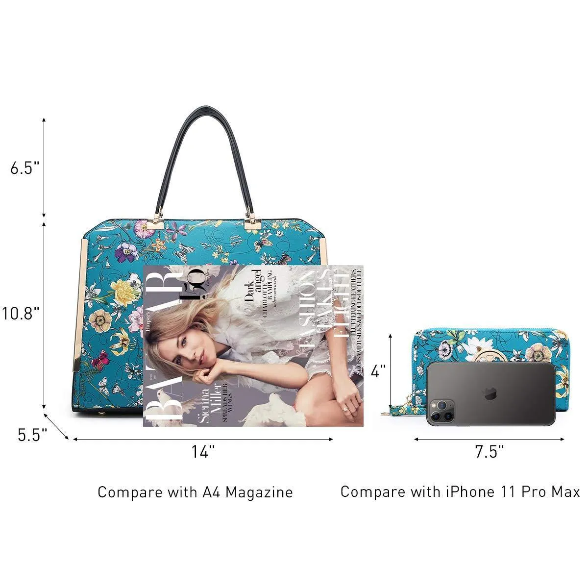 Floral Print Emblem Handbag with Matching Wallet