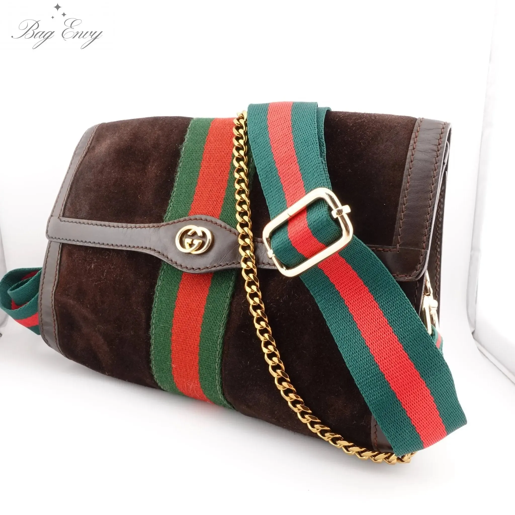 GUCCI Medium Suede Ophidia Clutch with Strap & Chain