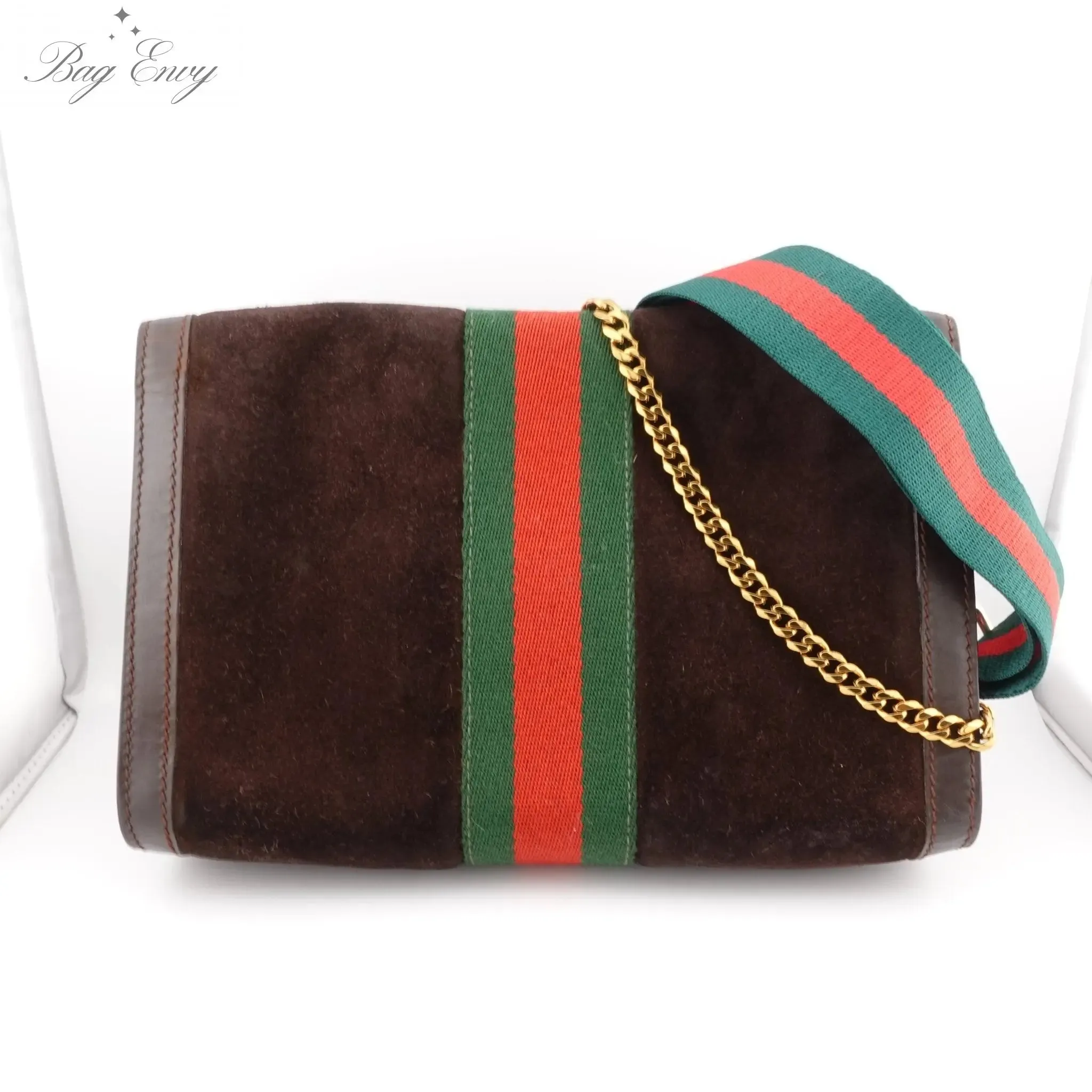 GUCCI Medium Suede Ophidia Clutch with Strap & Chain