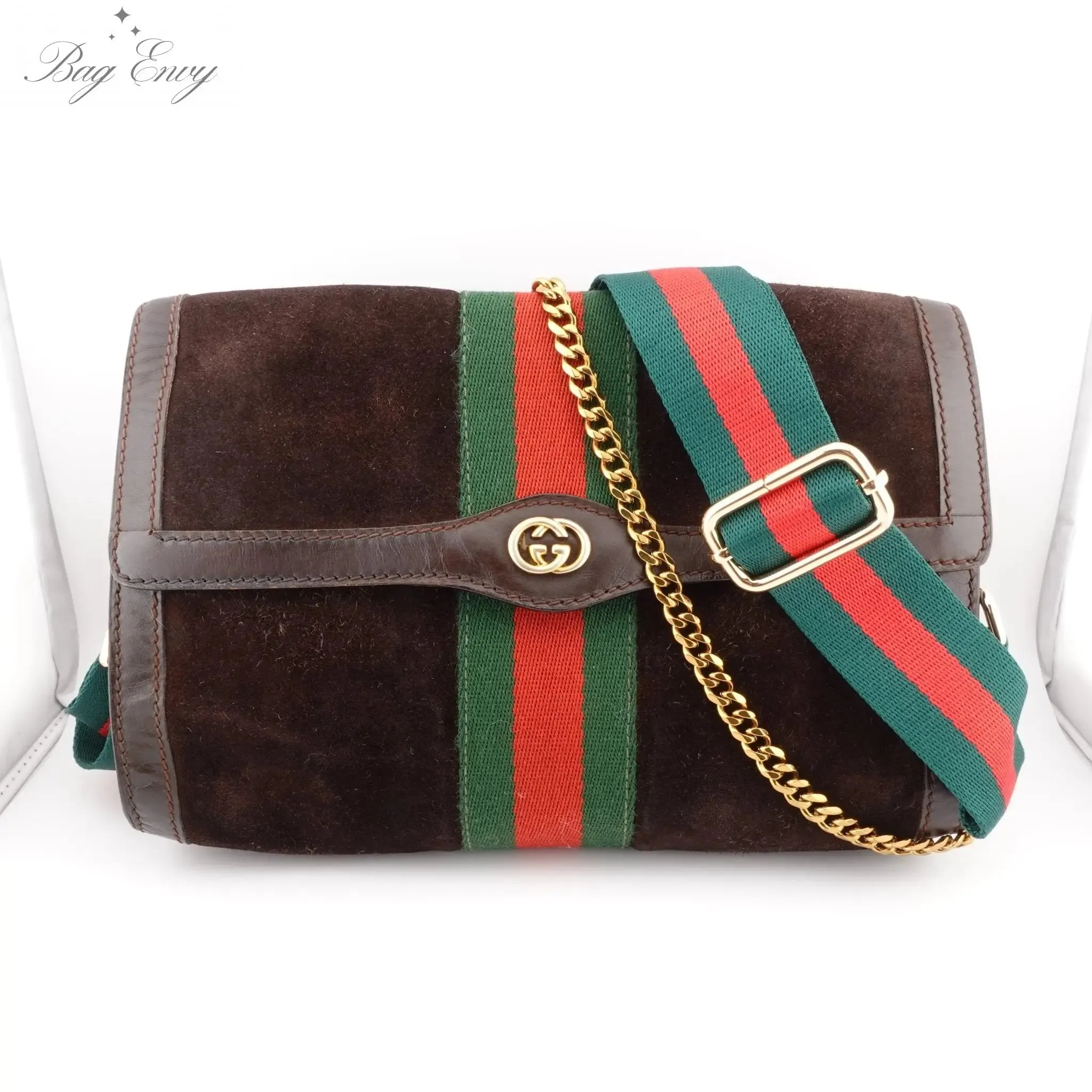 GUCCI Medium Suede Ophidia Clutch with Strap & Chain