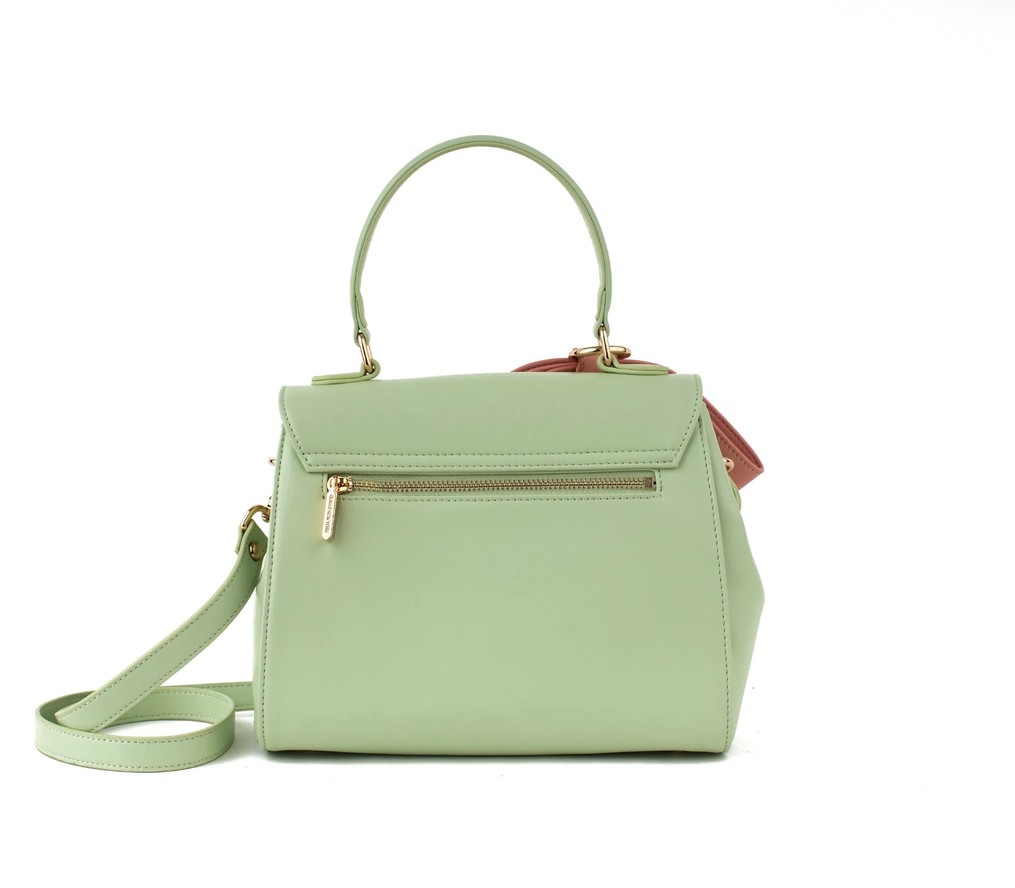 Gunas New York Cottontail Mint & Light Pink Vegan Leather Satchel Bag