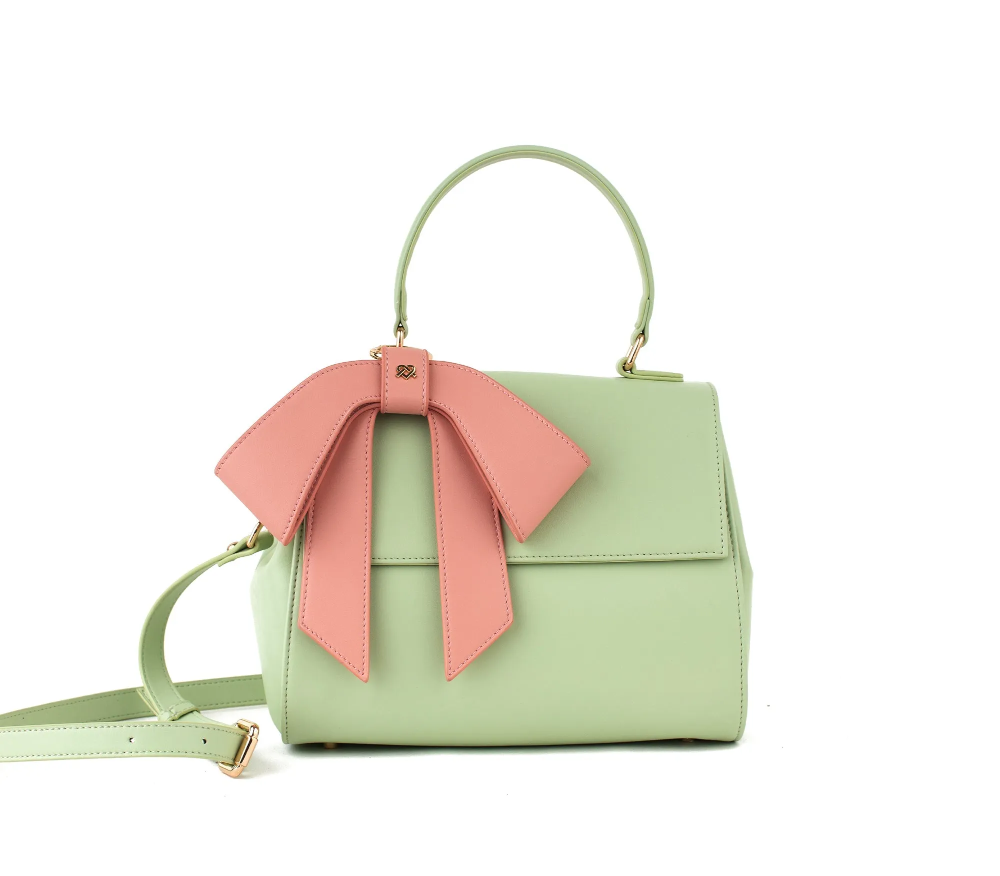 Gunas New York Cottontail Mint & Light Pink Vegan Leather Satchel Bag