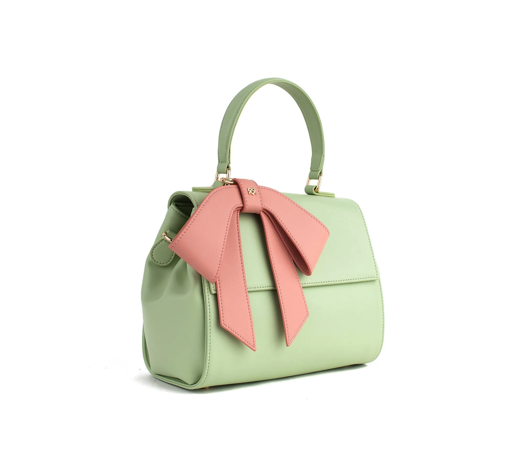 Gunas New York Cottontail Mint & Light Pink Vegan Leather Satchel Bag