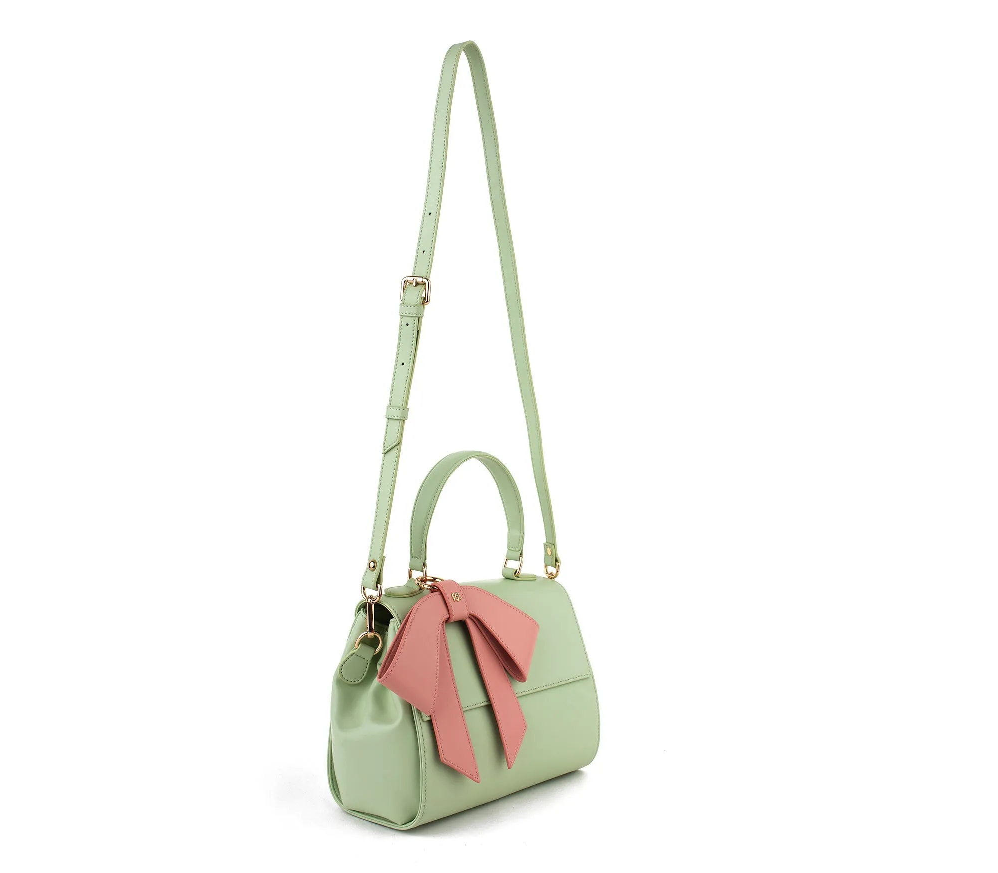 Gunas New York Cottontail Mint & Light Pink Vegan Leather Satchel Bag