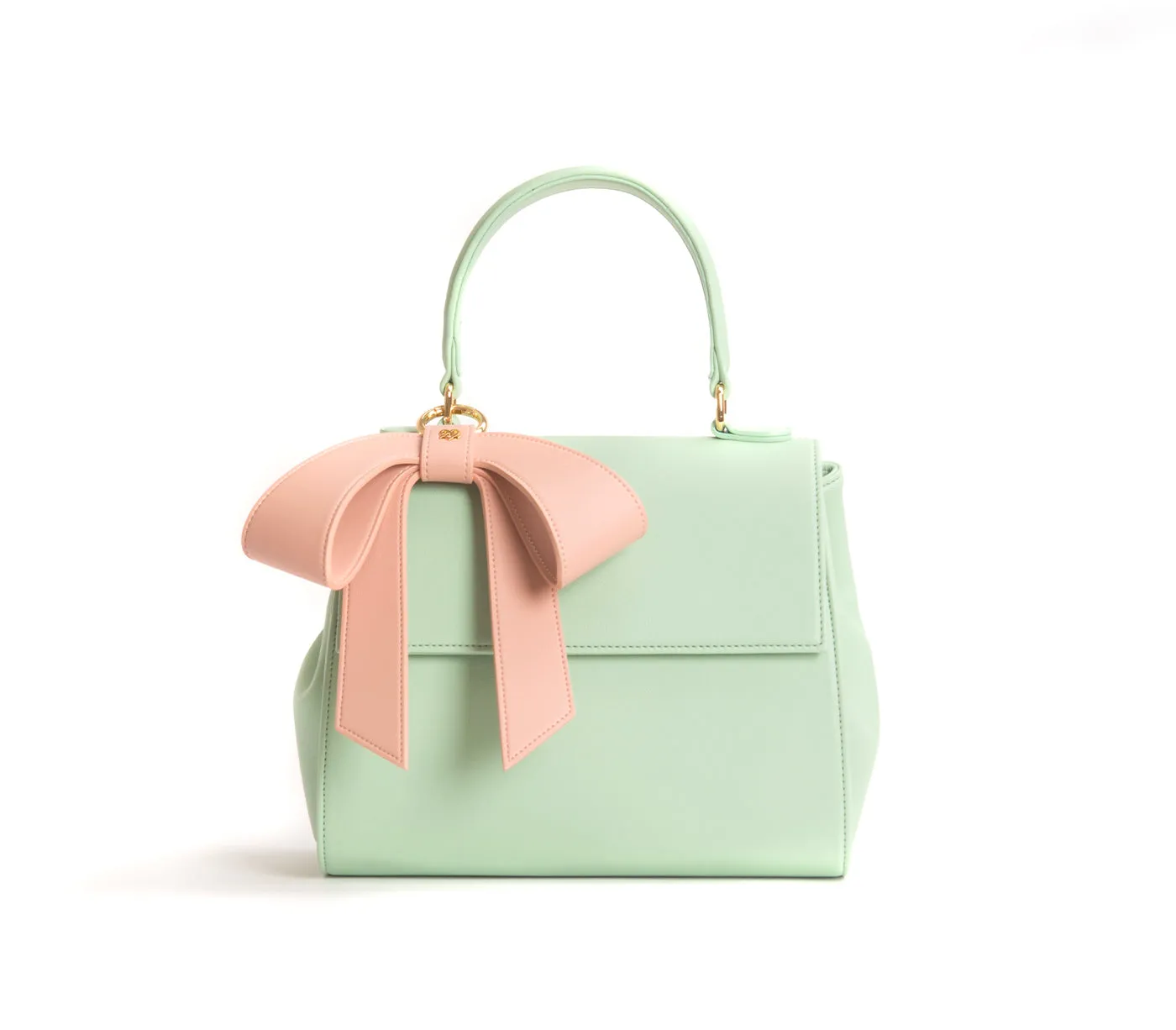 Gunas New York Cottontail Mint & Light Pink Vegan Leather Satchel Bag