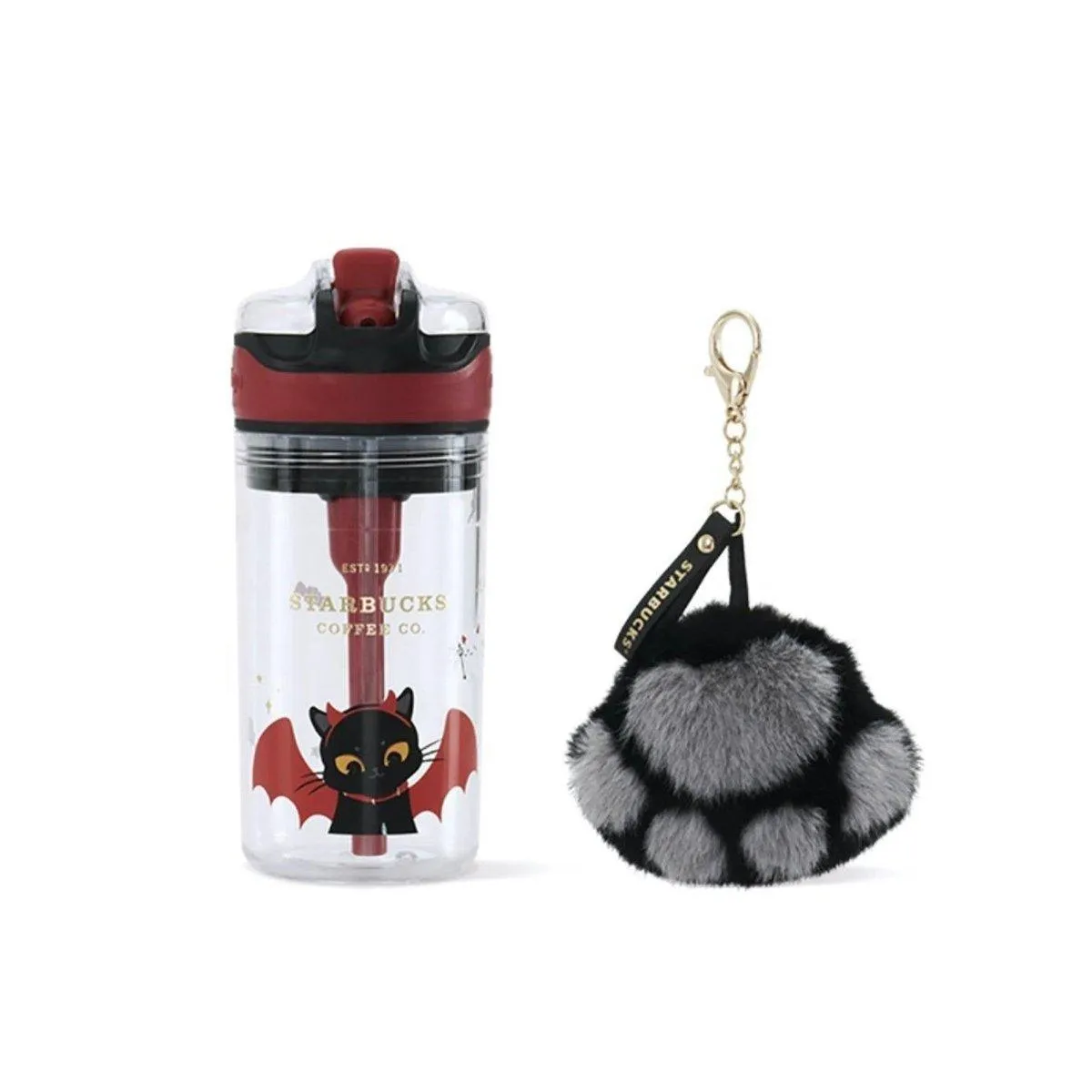 Halloween Devil Cat Contigo Cup and Cat Paw Keychain (Starbucks China Halloween 2021 Edition)