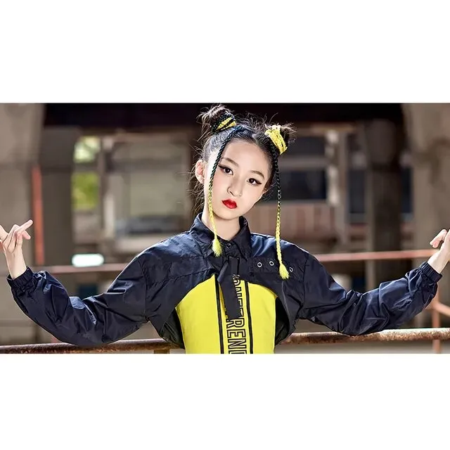 HH889 Girls Hip Hop Costume -Kpop Street Dance Outfit -Crop Tops -Yellow Pants Hiphop Performance Wear