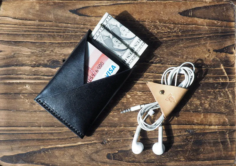 Leather Folded Card Wallet #Black