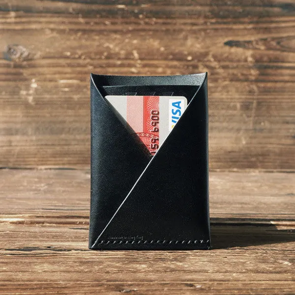 Leather Folded Card Wallet #Black