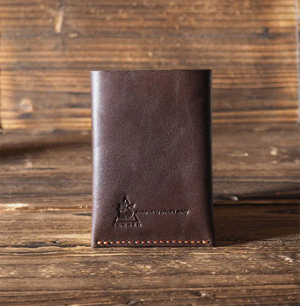 Leather Folded Card Wallet #Dark Brown