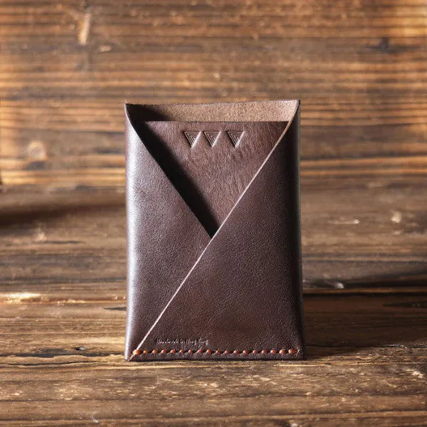 Leather Folded Card Wallet #Dark Brown