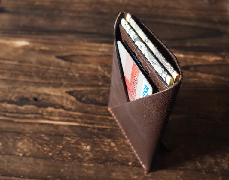 Leather Folded Card Wallet #Dark Brown