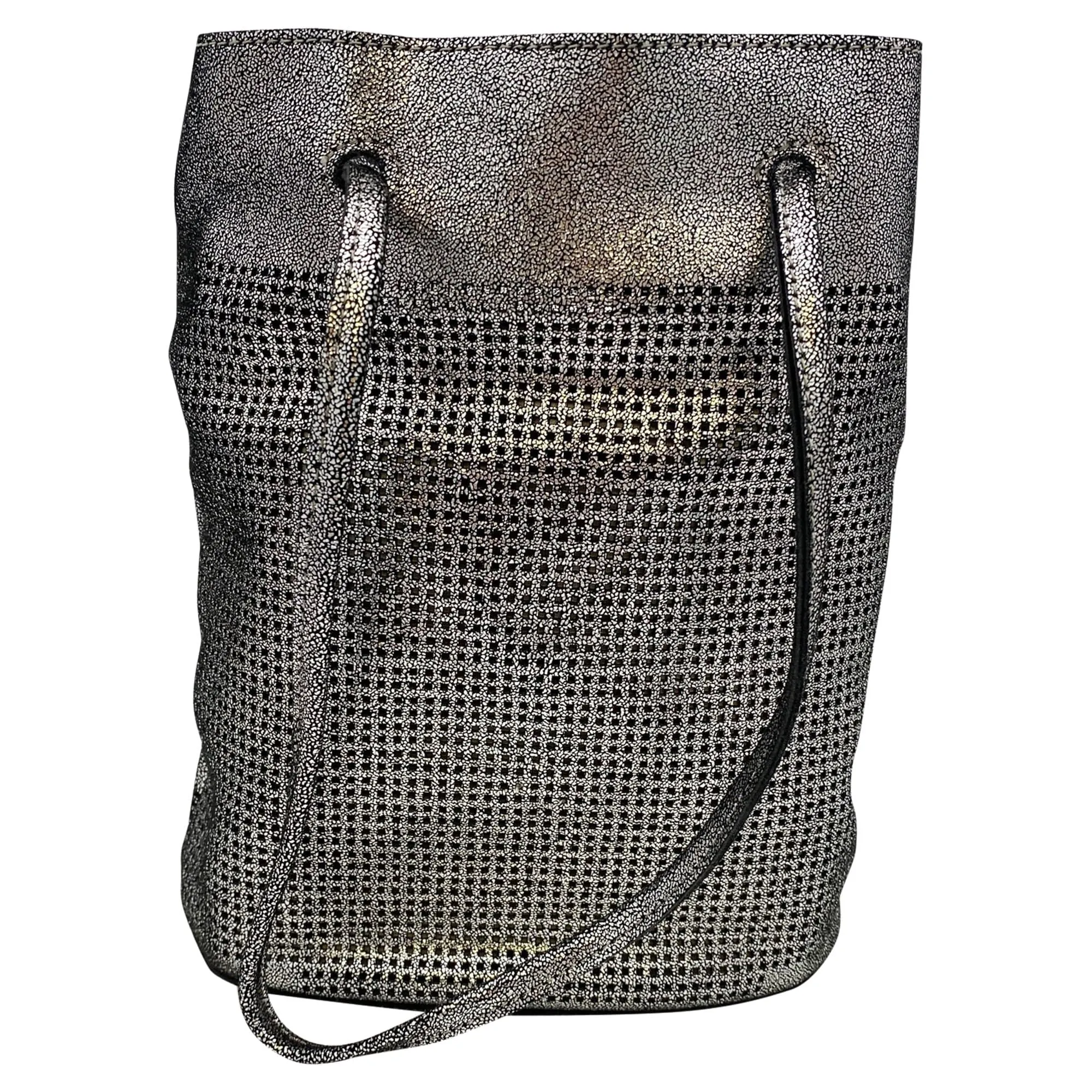 MODA LUX Bucket Bag with Detachable Wristlet - Silver Metallic New w/Tags