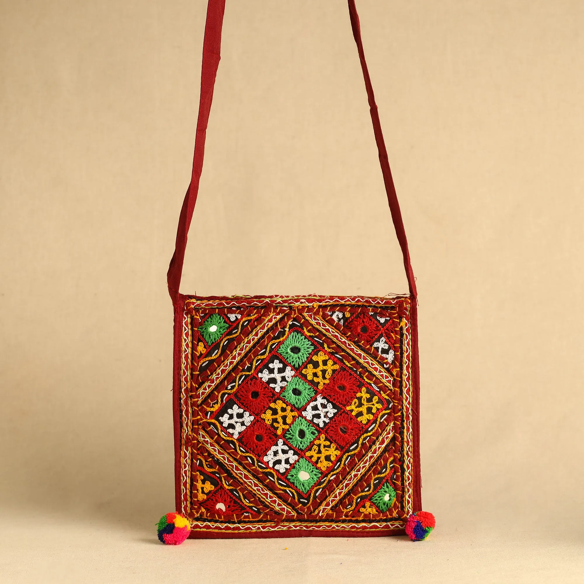 Multicolor - Kutch Abhla Bawariya Hand Embroidery Mirror Work Sling Bag 14