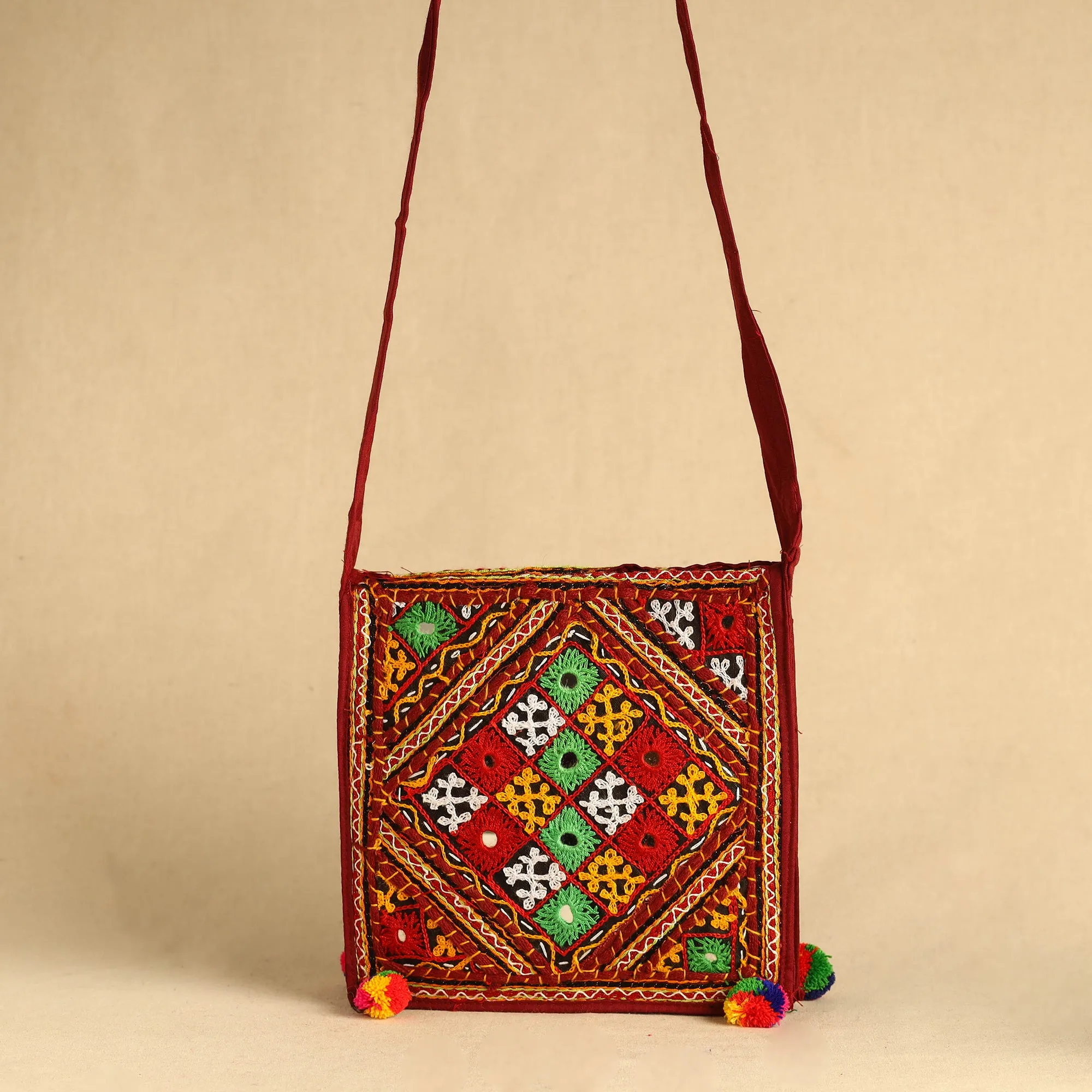 Multicolor - Kutch Abhla Bawariya Hand Embroidery Mirror Work Sling Bag 14