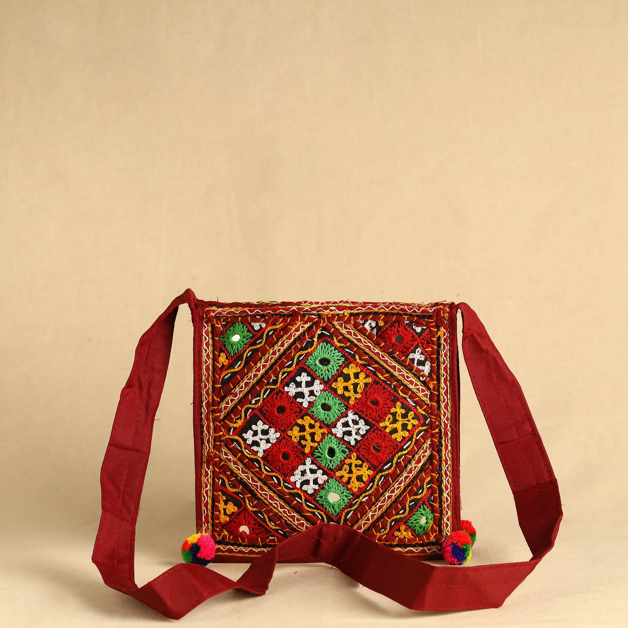 Multicolor - Kutch Abhla Bawariya Hand Embroidery Mirror Work Sling Bag 14