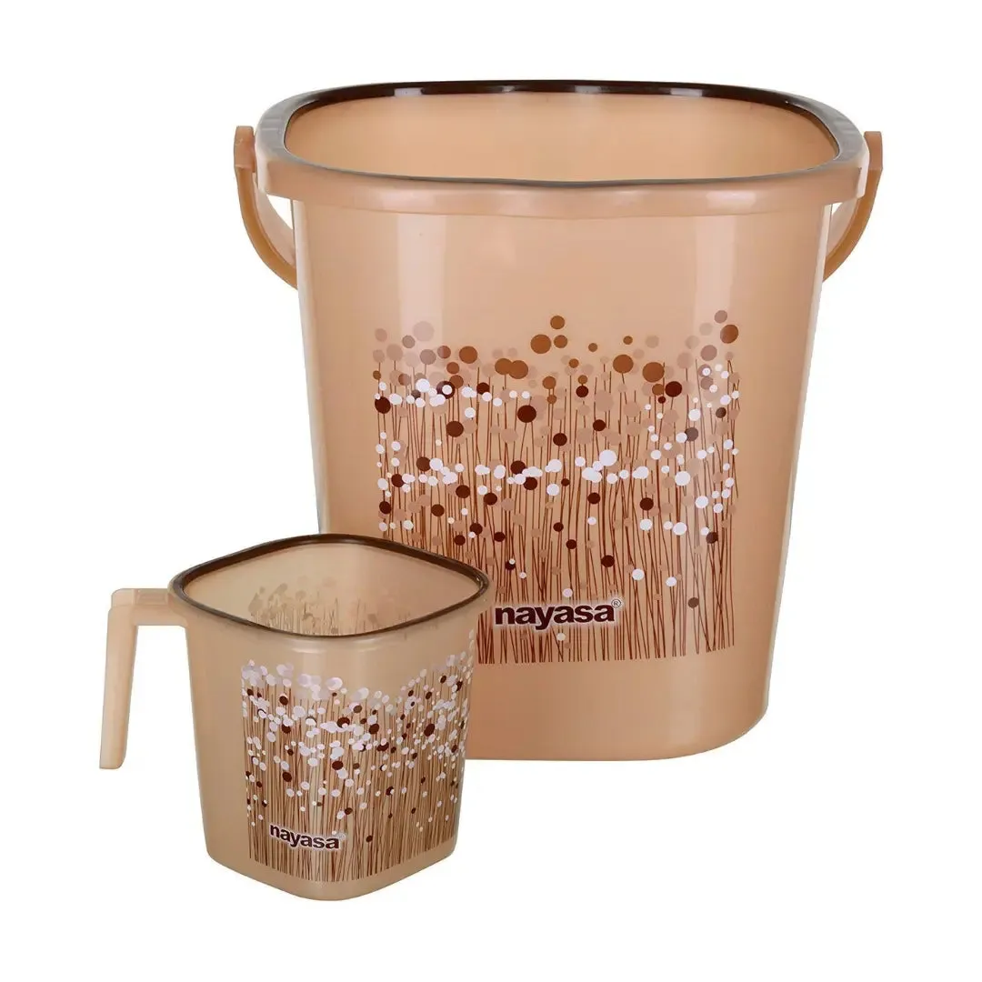 NAYASA Square Funk Plastic Bucket And Mug Set For Bathroom (25 Liter)