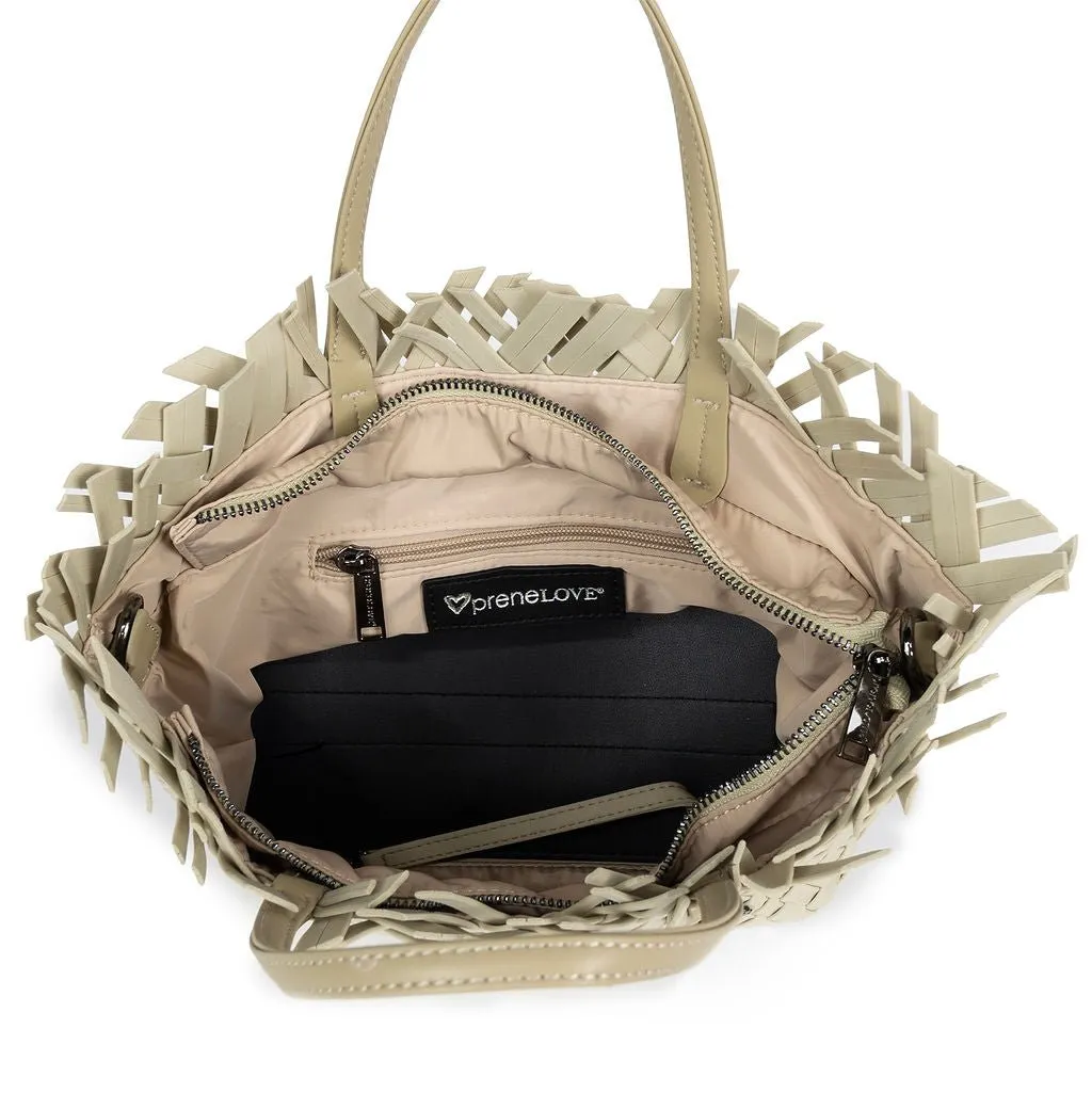 NEW: Taunton Small Woven Tote (Fringed Top) - Khaki