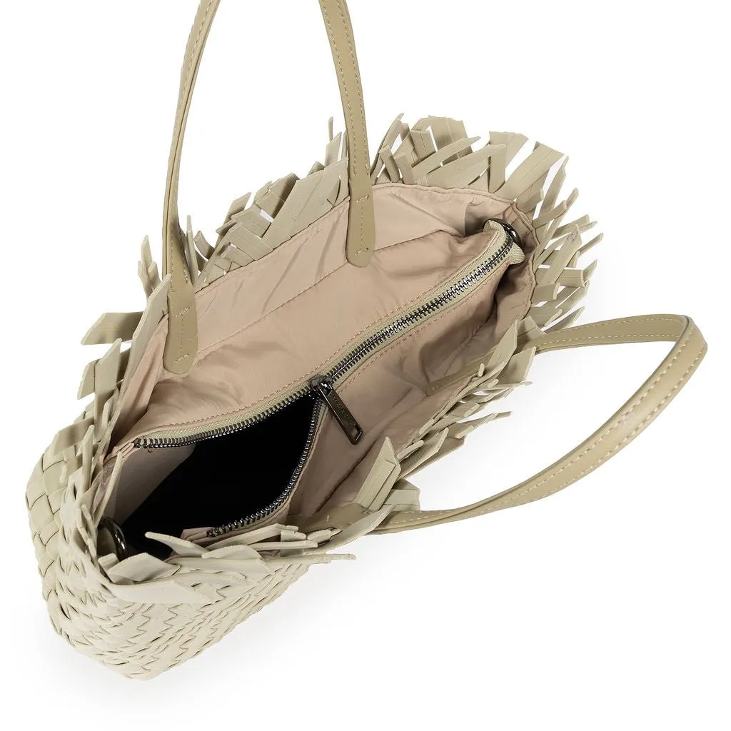 NEW: Taunton Small Woven Tote (Fringed Top) - Khaki