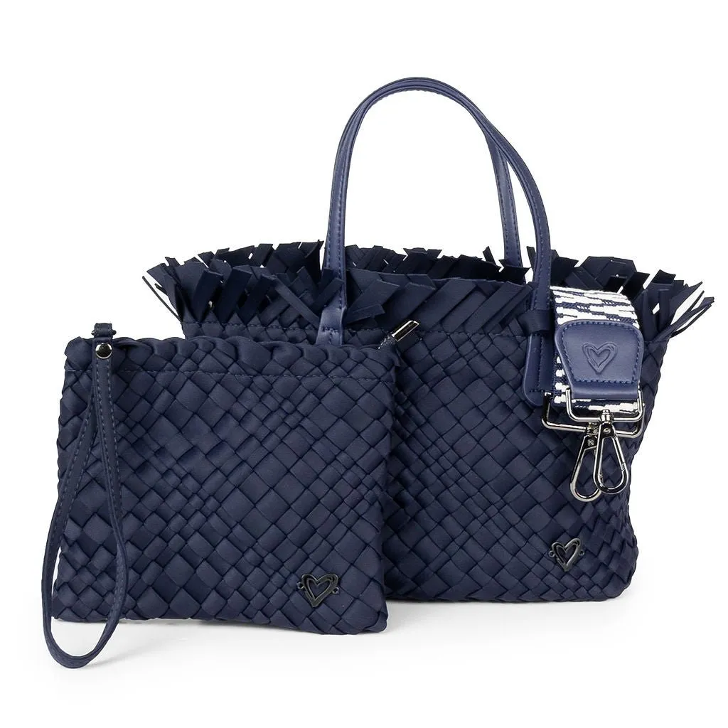 NEW: Taunton Small Woven Tote (Fringed Top) - Navy