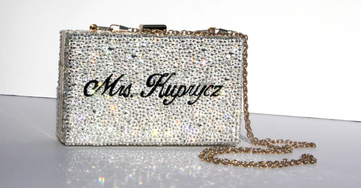 Personalized Silver Crystal Wedding Clutch