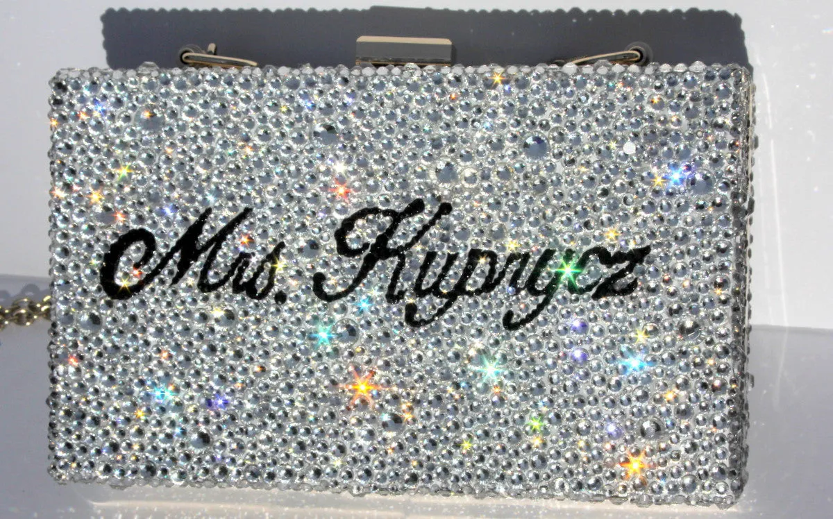 Personalized Silver Crystal Wedding Clutch