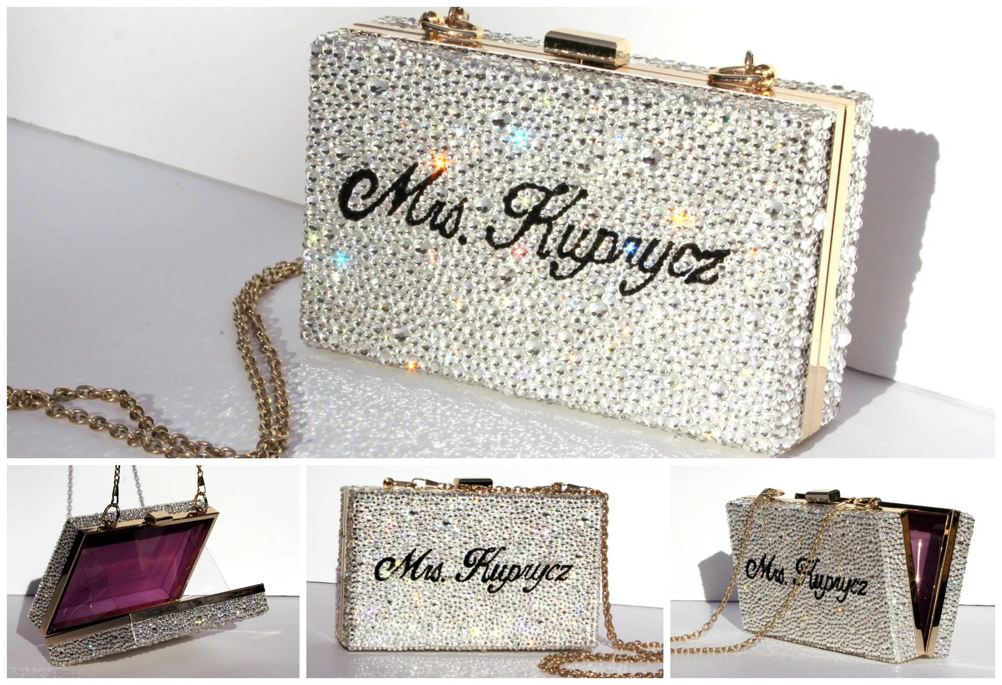 Personalized Silver Crystal Wedding Clutch