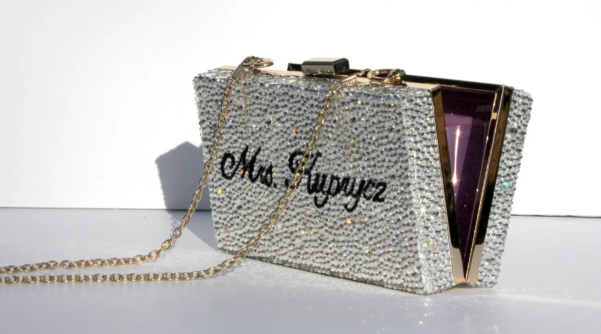 Personalized Silver Crystal Wedding Clutch