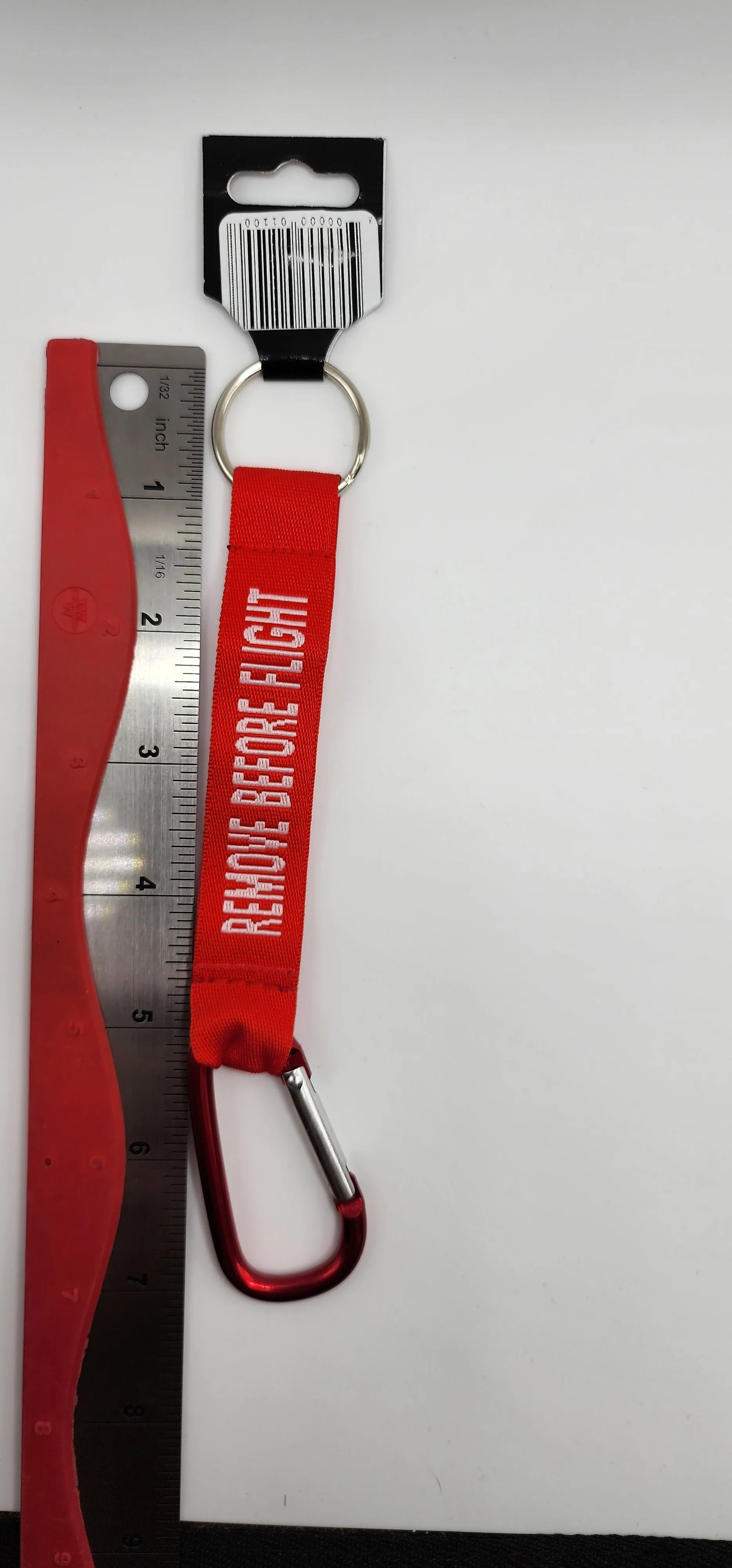 RBF Remove Before Flight Red Carabiner Wristlet Keychain