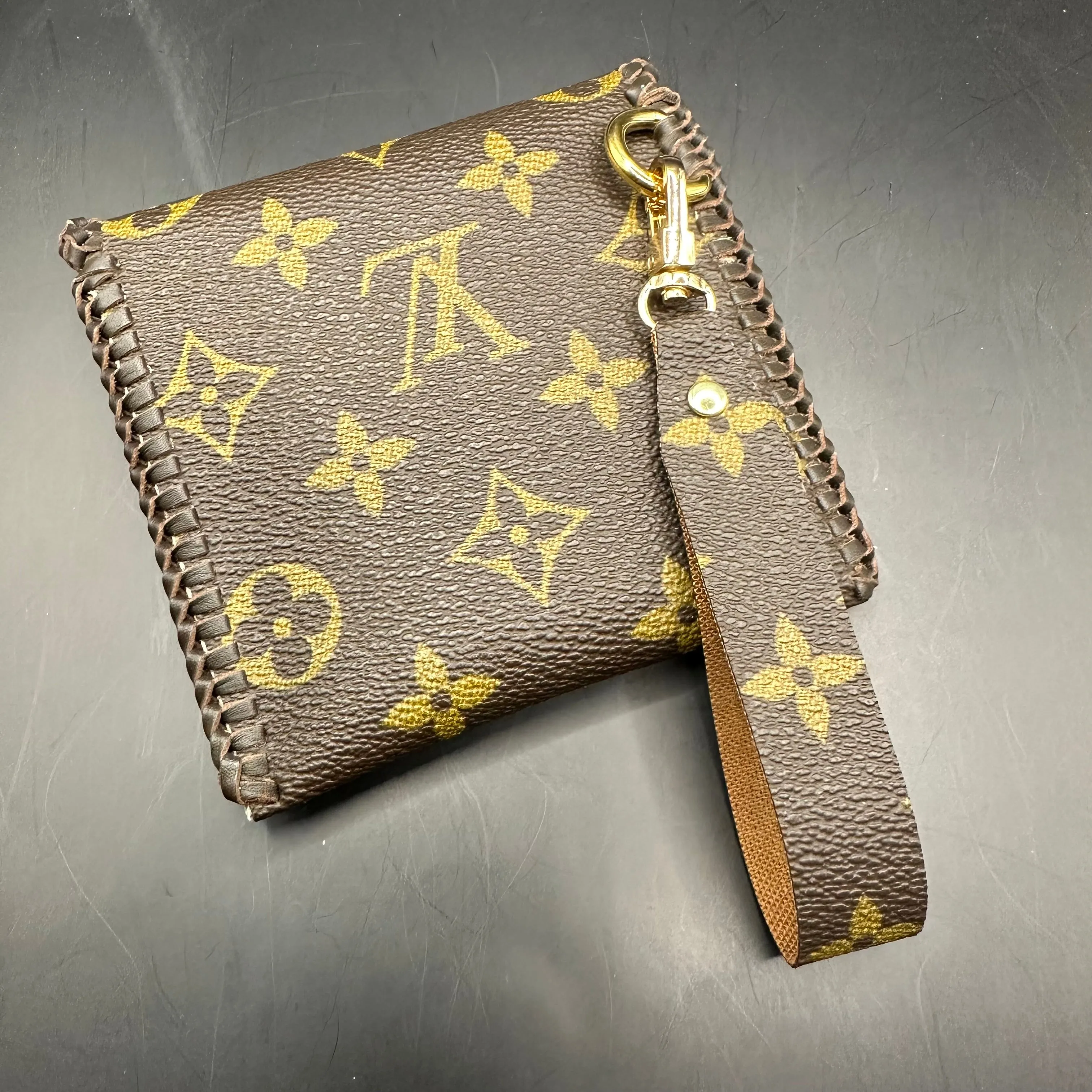 The Cardinal Card Holder/Wallet/Wristlet - Monogram in Chocolate