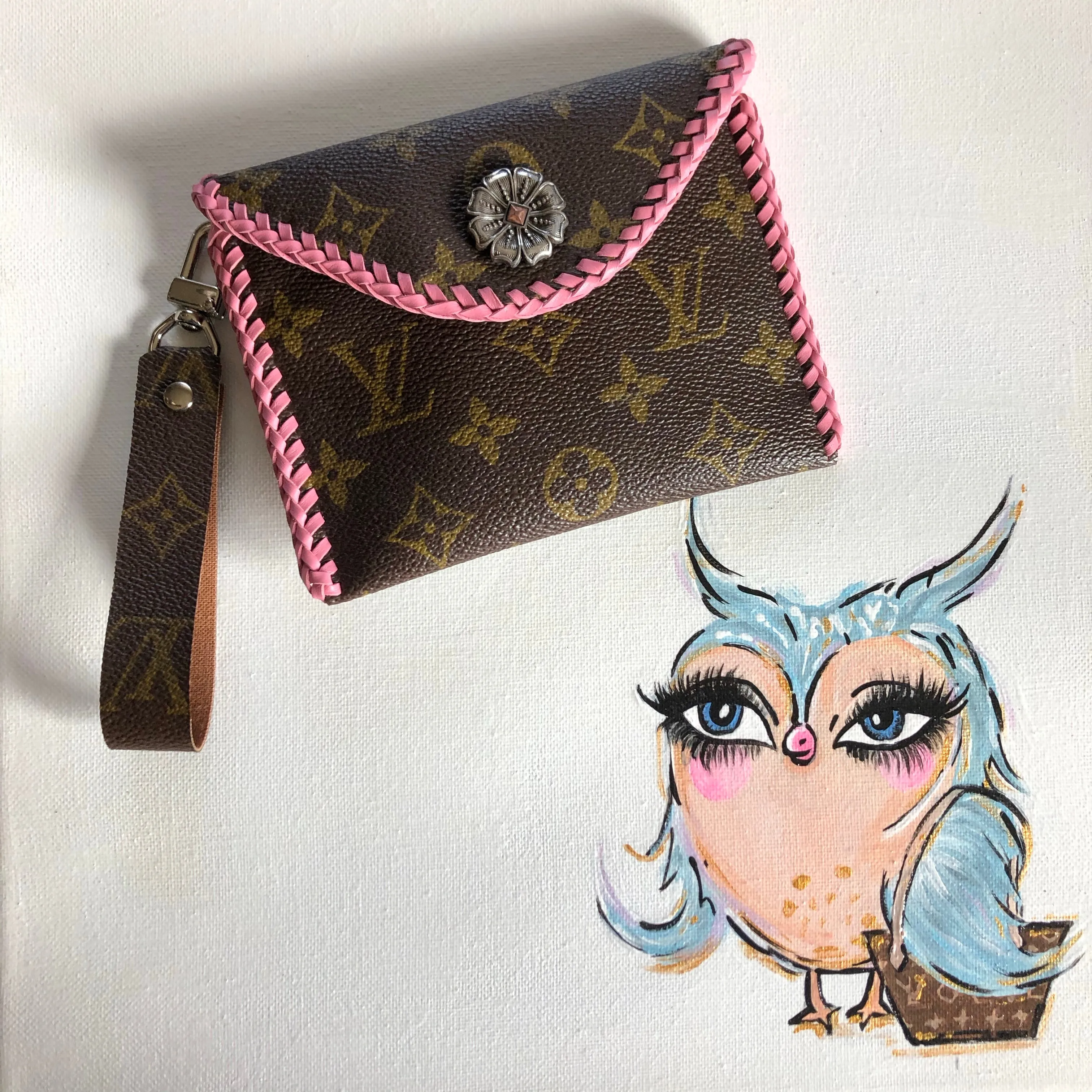 The Cardinal - Pink Monogram Vintage Card Holder/Wallet/Keychain