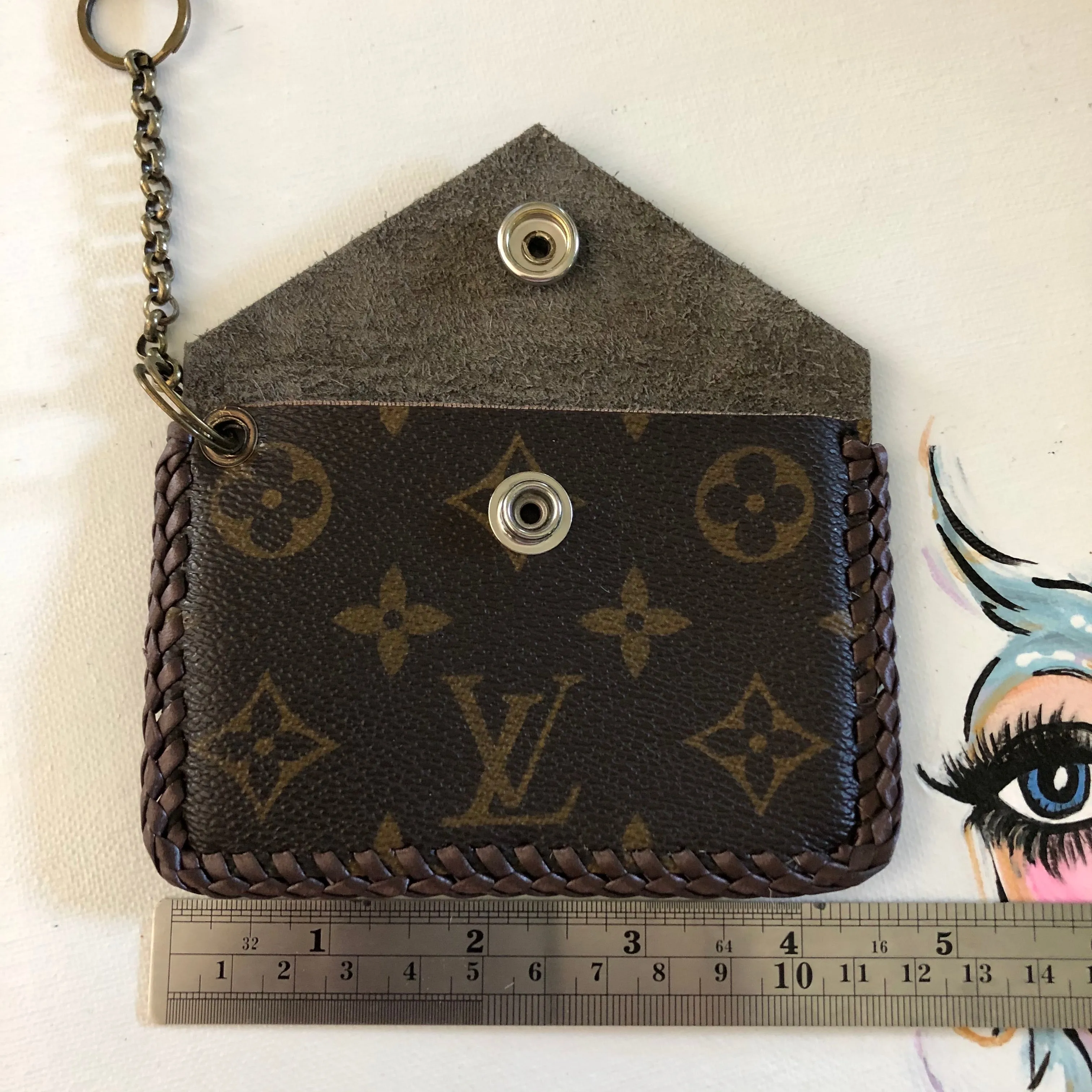 The Chickadee-Cowhide Vintage Card Holder (Monogram Front)