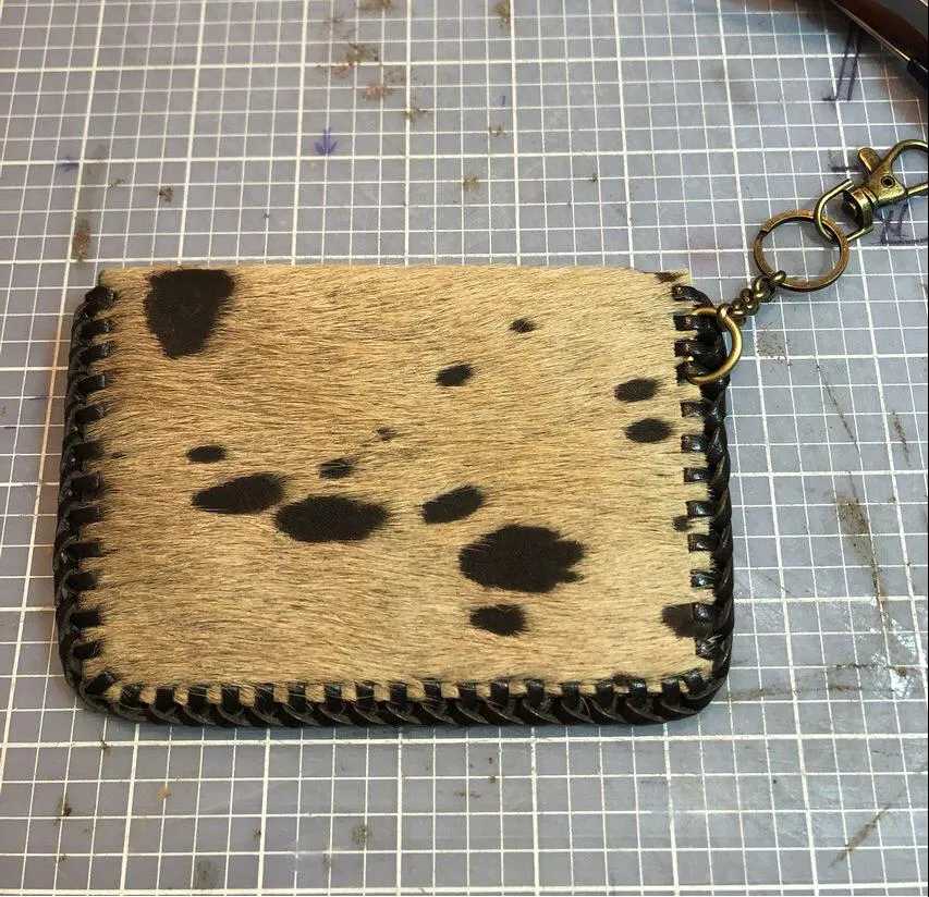 The Chickadee-Cowhide Vintage Card Holder (Monogram Front)