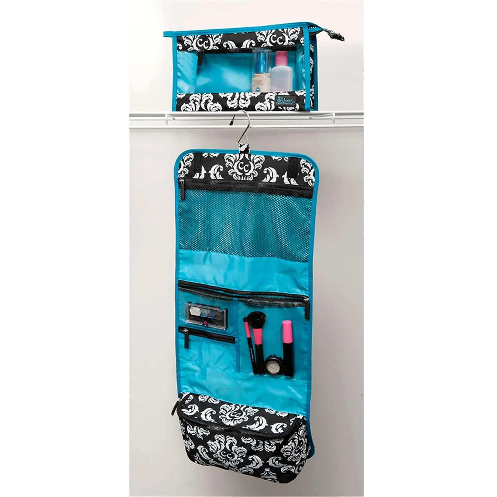 Two-Piece Hanging Travel Set - Damask with Teal