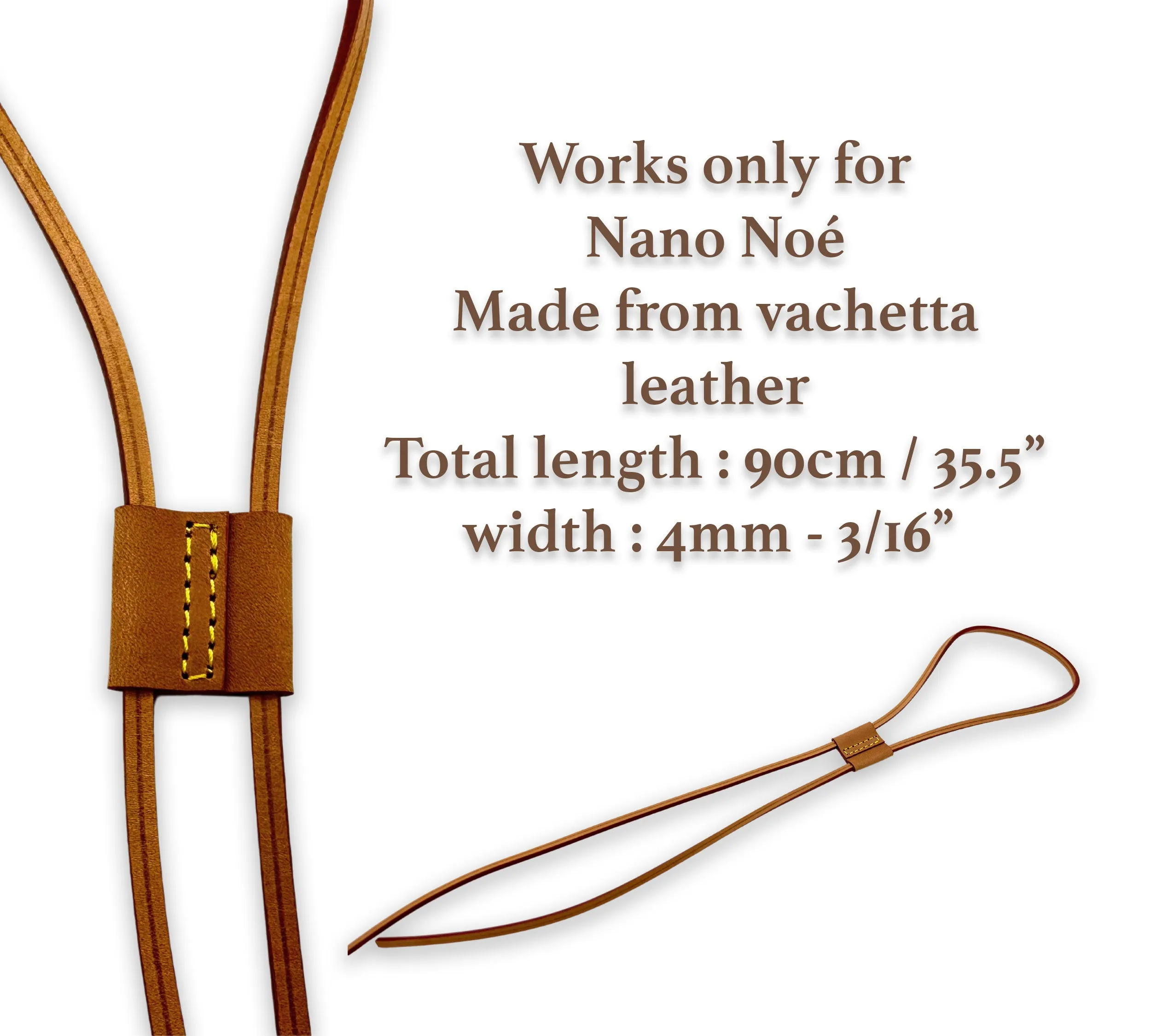 Vachetta Leather Drawstring Cord 4m with Slide For NANO NOE