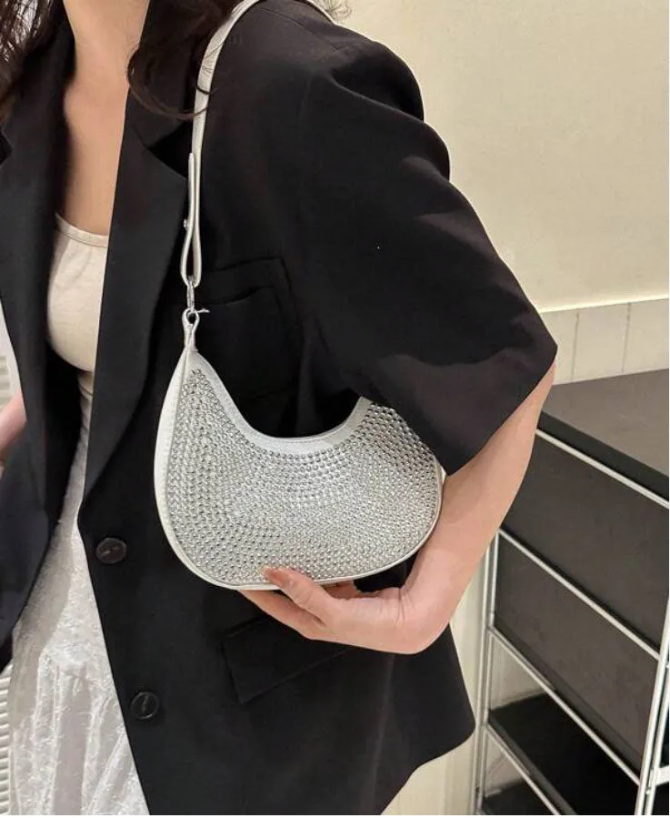 White Color Dinner Bag Elegant Rhinestone Evening Bag