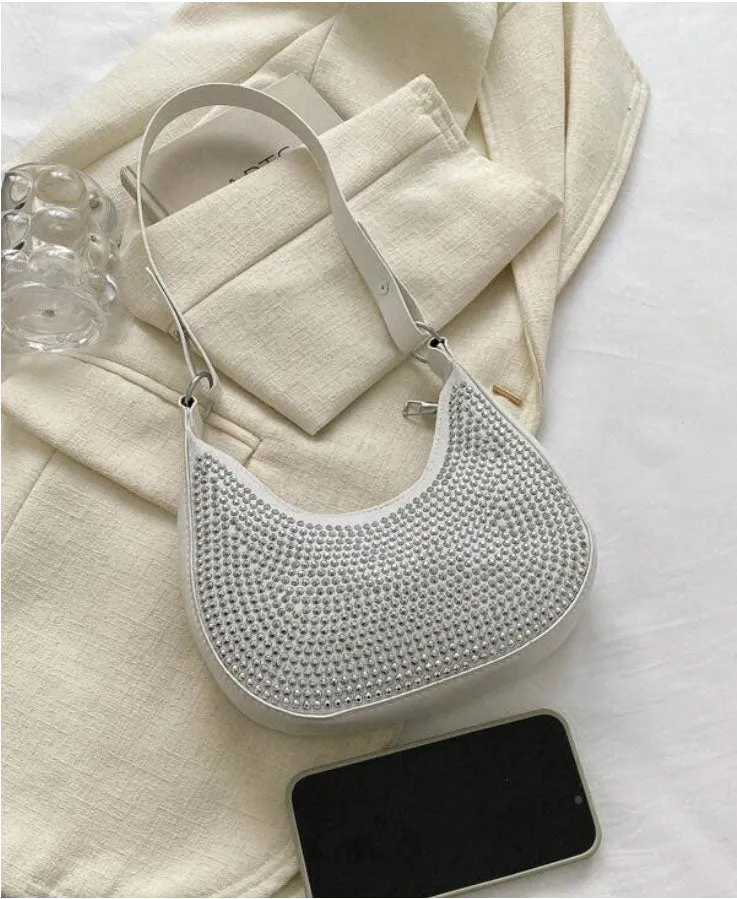 White Color Dinner Bag Elegant Rhinestone Evening Bag