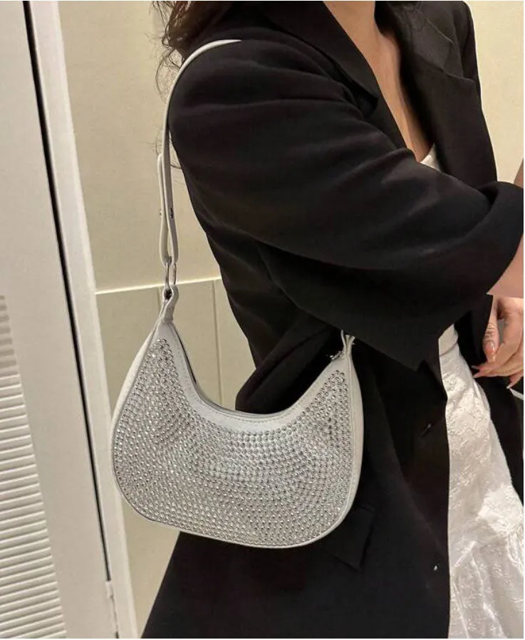 White Color Dinner Bag Elegant Rhinestone Evening Bag