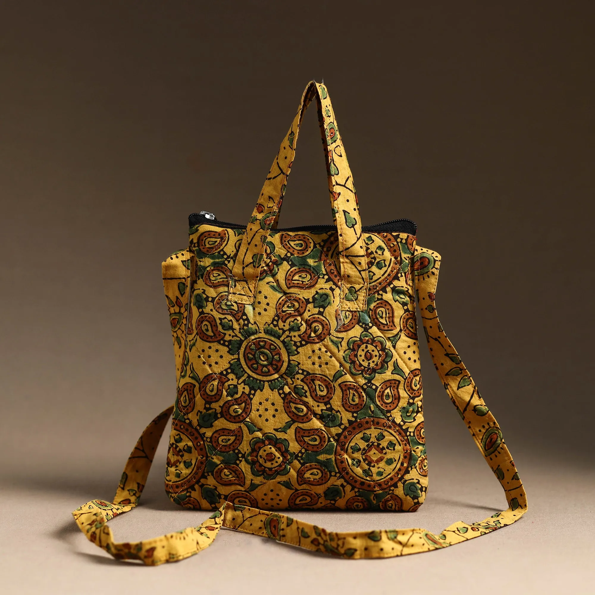 Yellow - Handmade Quilted Cotton Sling Bag 09